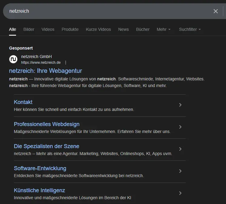 Browseransicht von gesponserter netzreich Kampagne