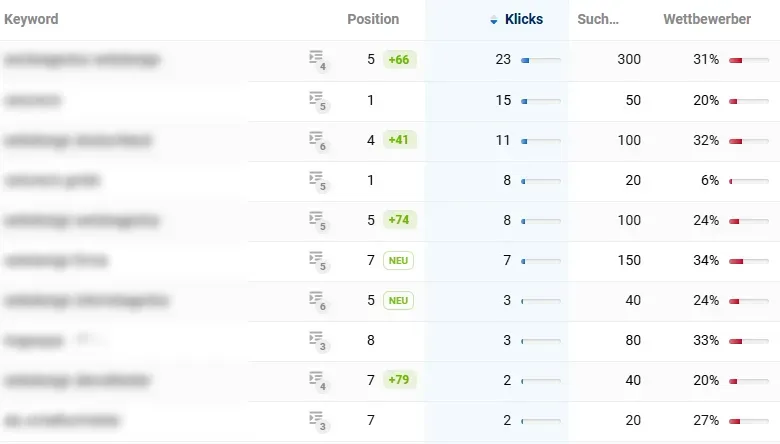 Google Ads Keywords Webansicht